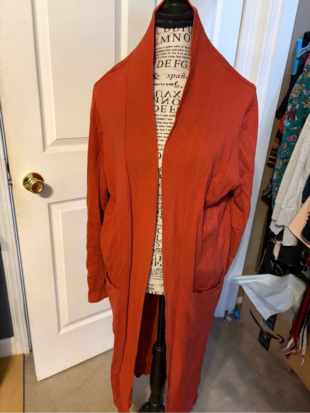 Women's Long Open-Front Cardigan Jacket in Rust